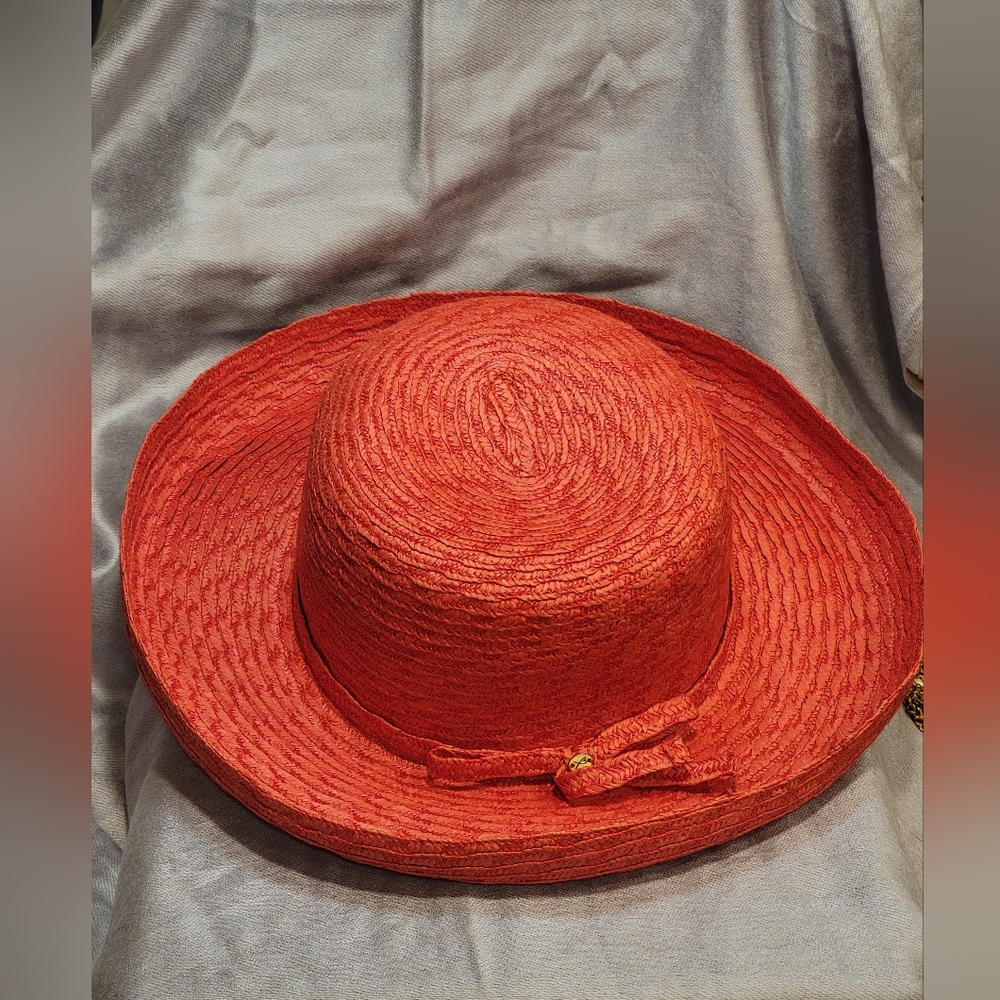 Betmar New York Women's Red Wove Paper Wide brim Hat w/ Bow